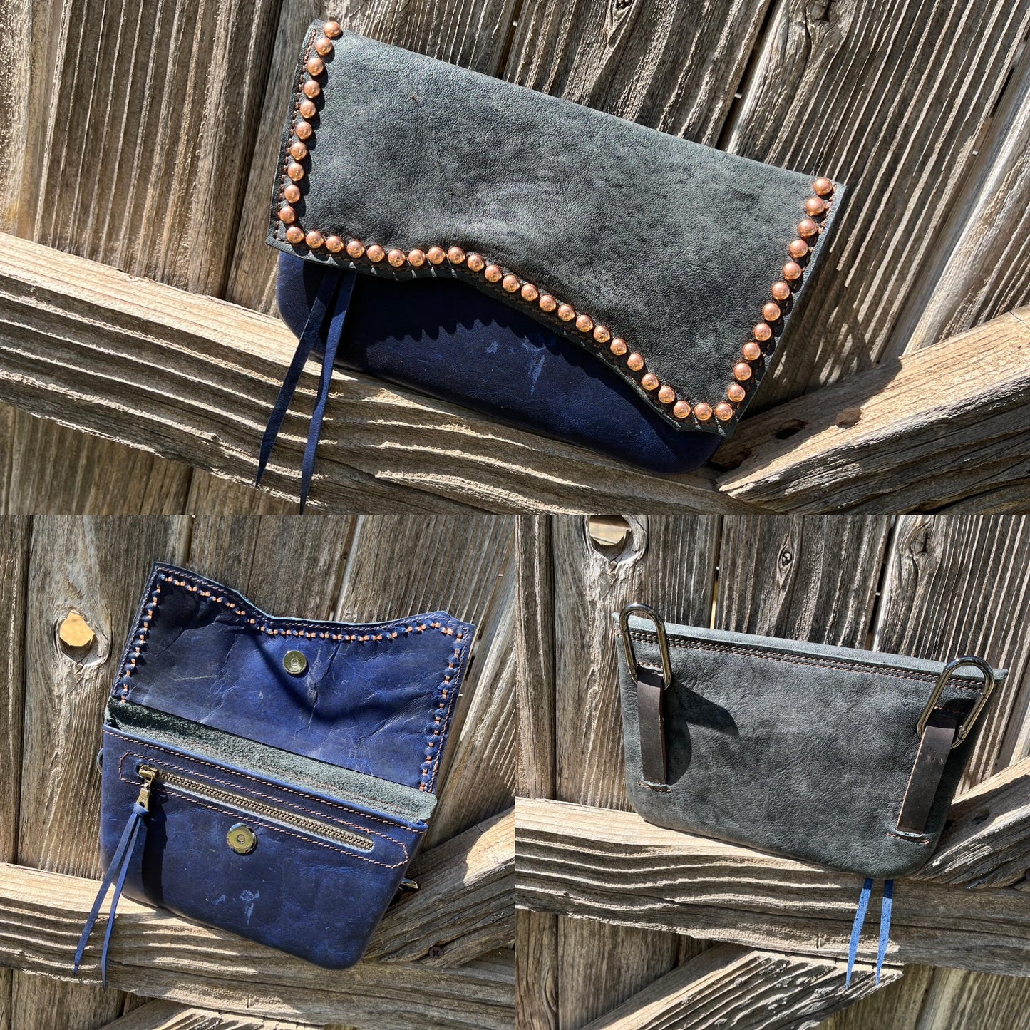 Hipster - Grey Over Blue with Copper Spots | Premium Leather Phone Case