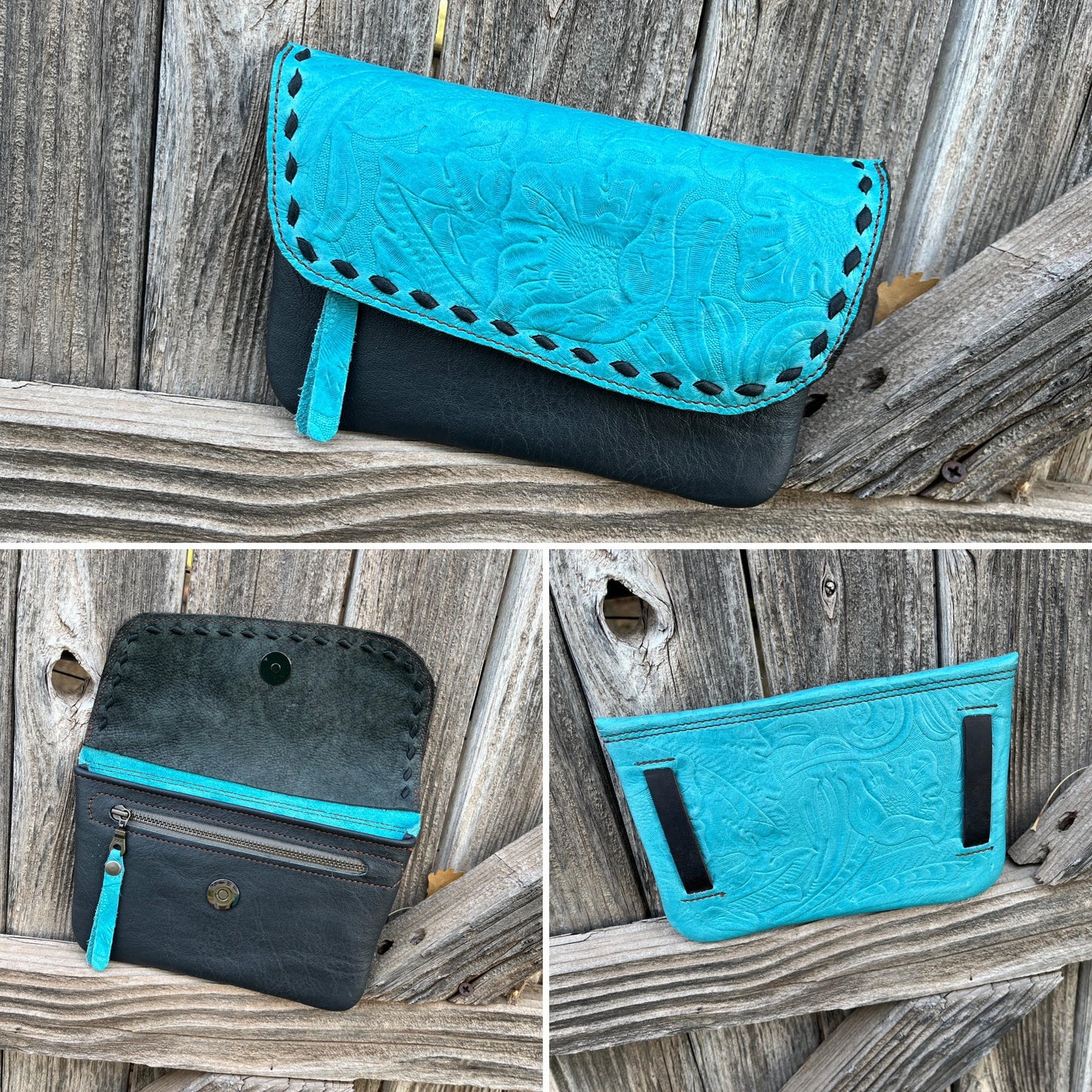 Hipster - Phone Case /Turquoise over Grey, Smoke Buckstitch