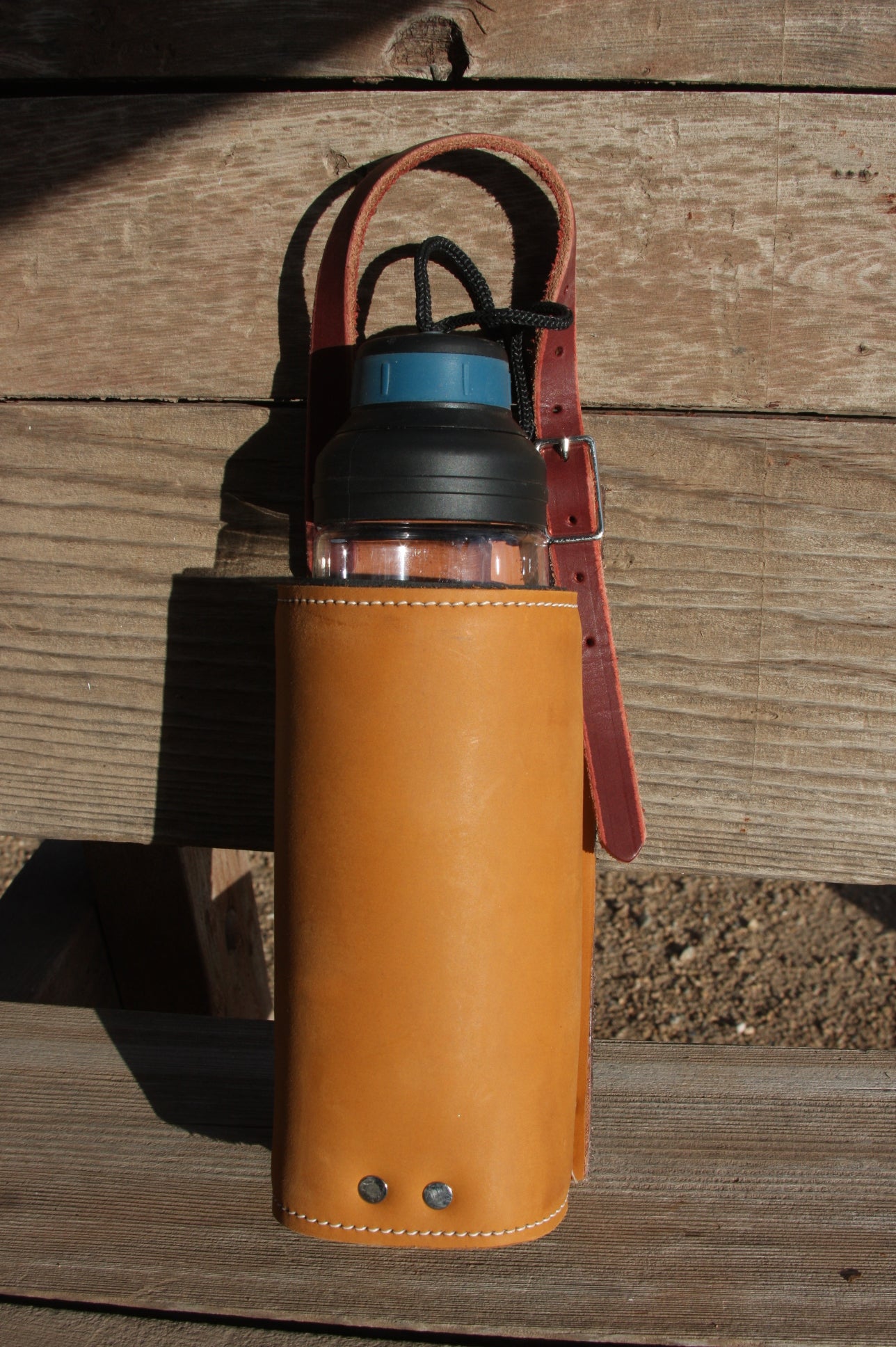 Water Hole: Premium Leather Drink Holder with copperspots