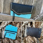 Hipster - Premium Leather Phone Case/ Black over turquoise with silver spots