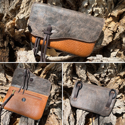 Hipster - Leather Phone Case/ speckled brown over saddle tan