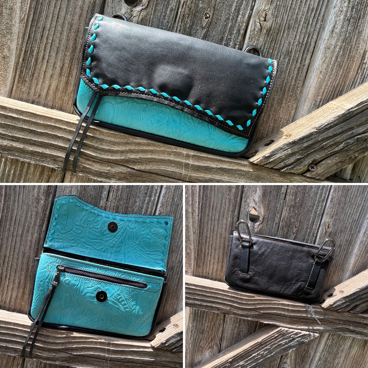 Hipster XL - Black over turquoise with turquoise buckstitch