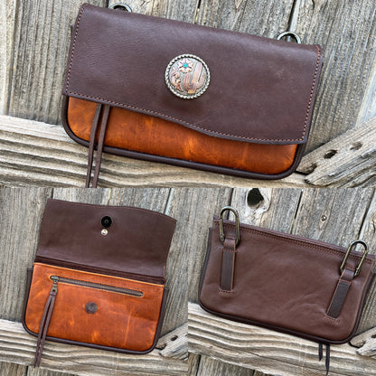 Hipster XL- Chocolate over English tan with Saguaro concho