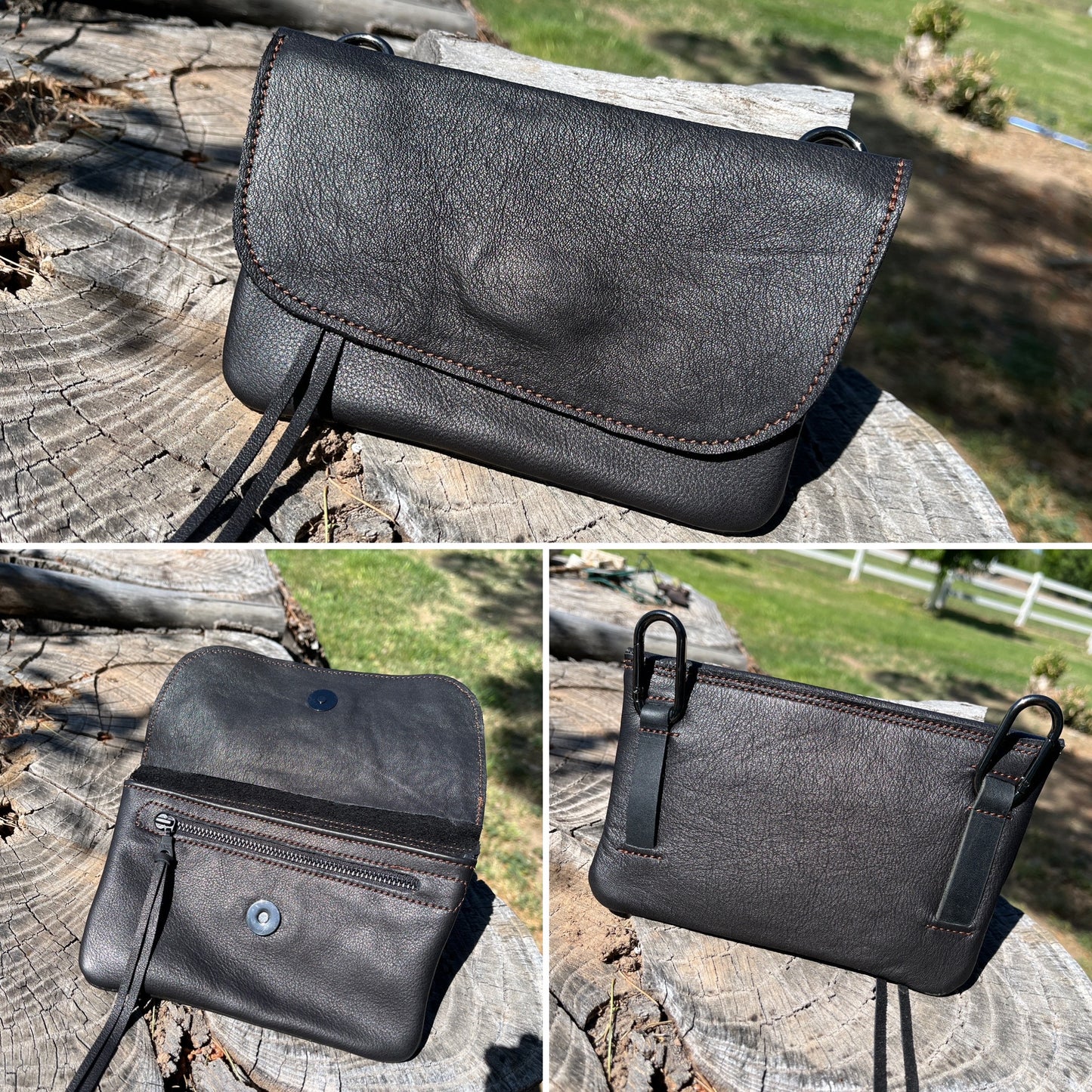 Hipster - Premium Leather Phone Case/  Black over black