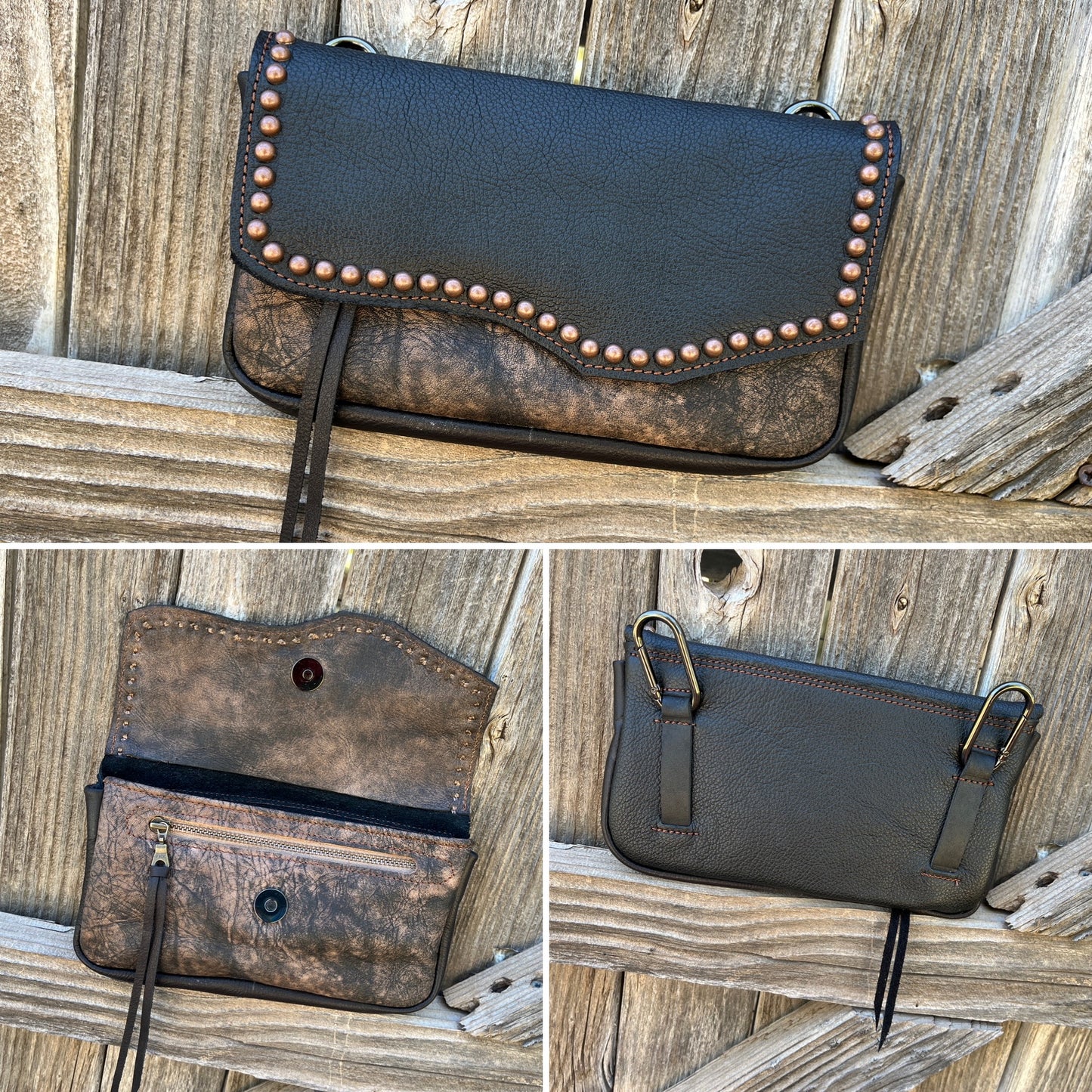 Hipster XL - Black over brown LR with antique copper spots