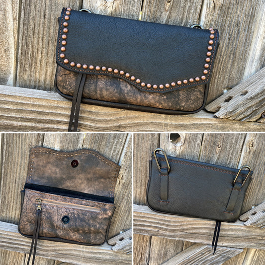 Hipster XL - Black over brown LR with antique copper spots