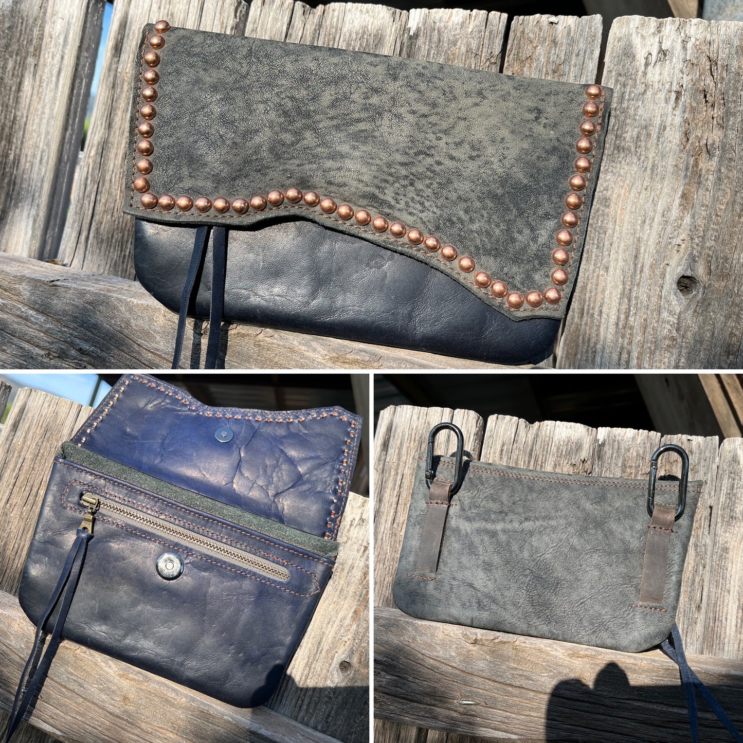 Hipster - Premium Leather Phone Case/ Grey over blue with copper spots