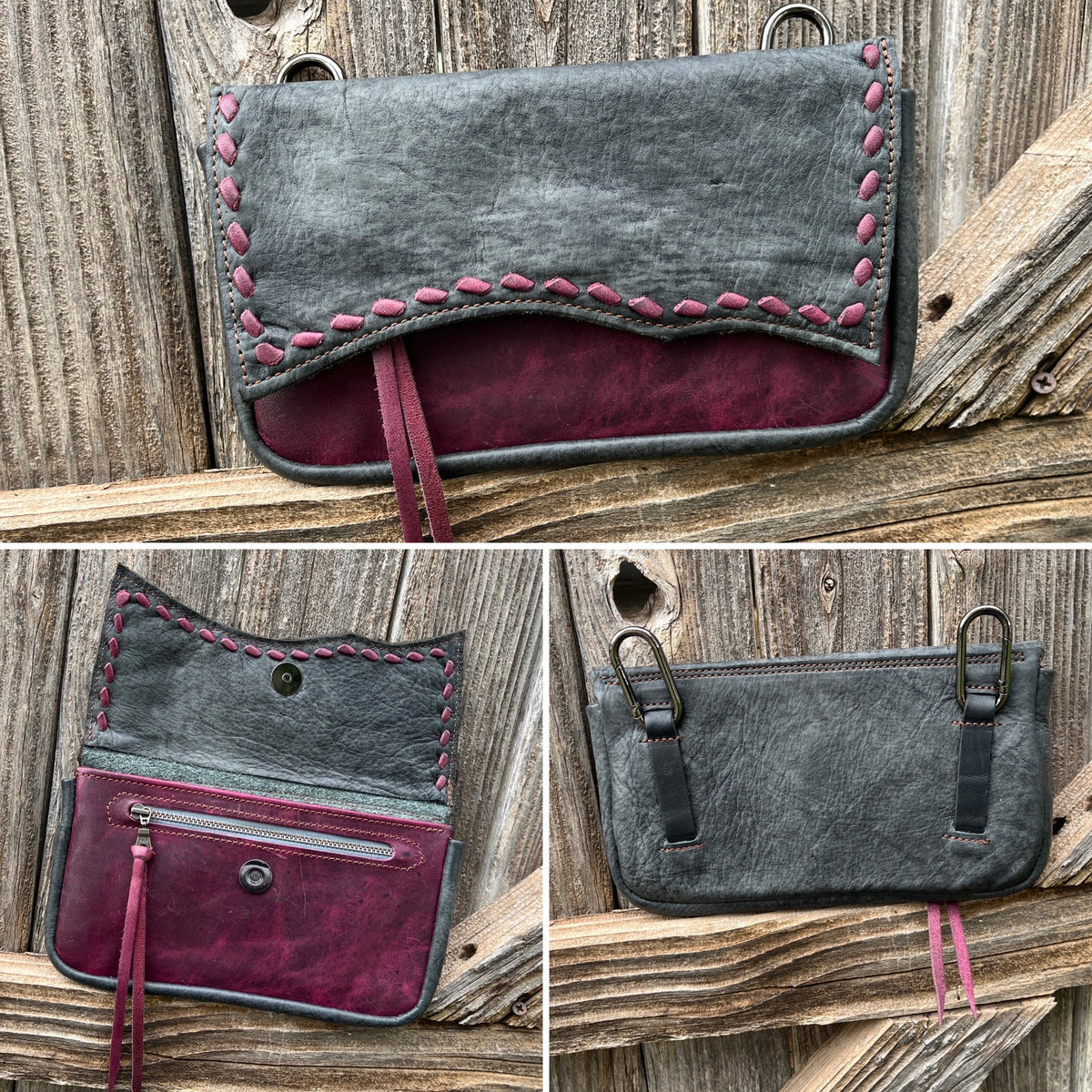 Hipster XL - Grey over purple with purple buckstitch