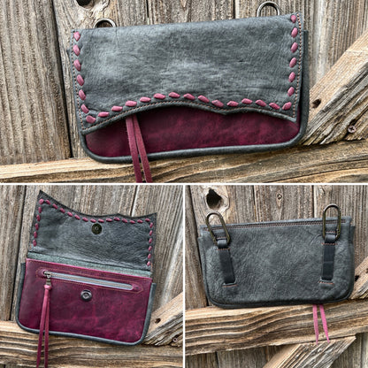 Hipster XL - Grey over purple with purple buckstitch