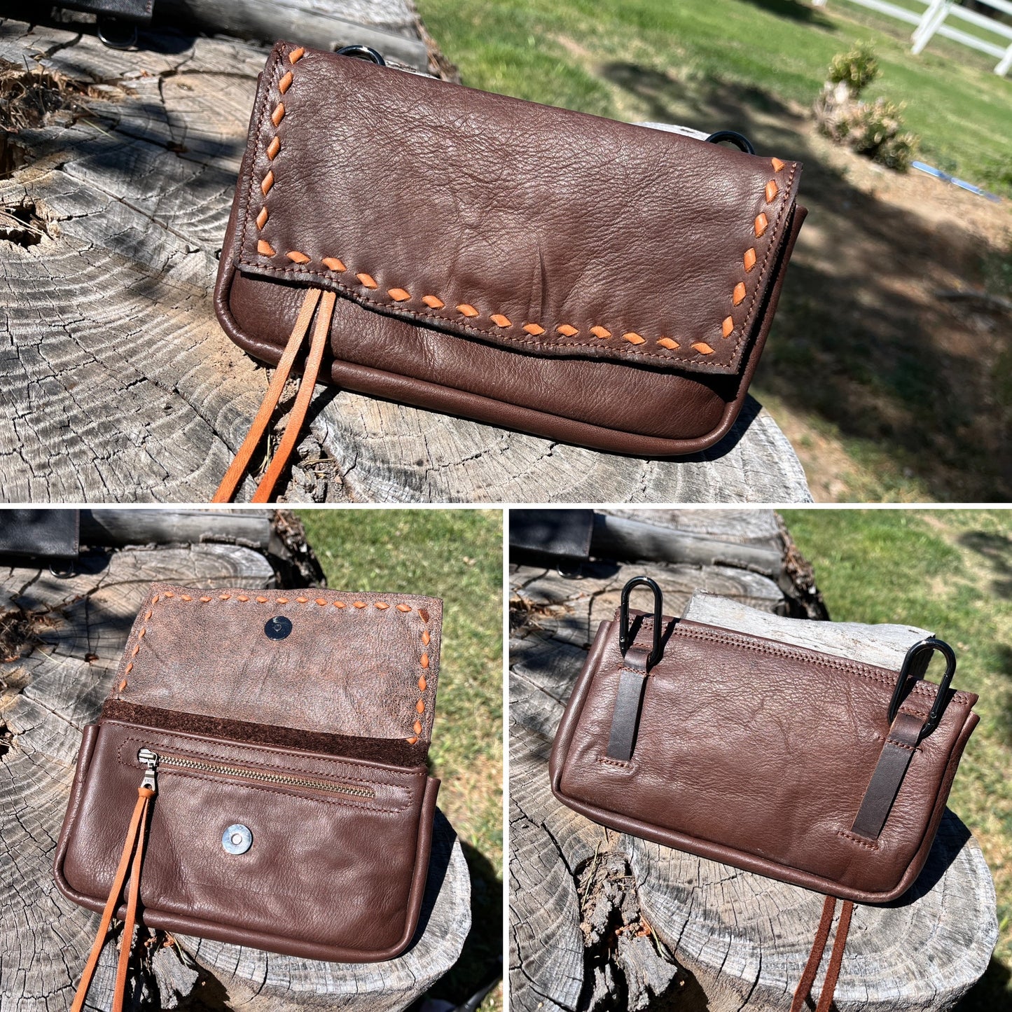 Hipster XL - Glovey chocolate with caramel buckstitch