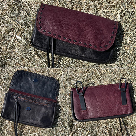 Hipster XL - Burgundy over black with black buckstitch