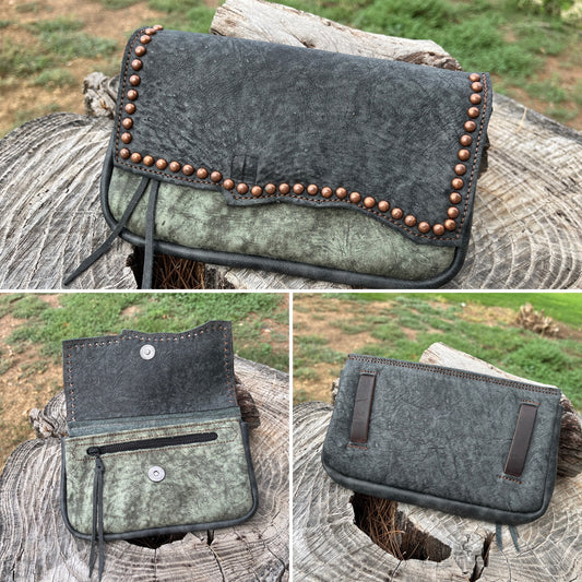 Hipster XL -Grey over Sage with antique copper spots