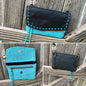 Hipster-Black over turquoise with turquoise buckstitch