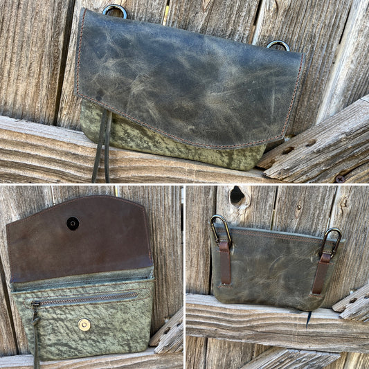 Hipster - Premium Leather Phone Case.  Moss over sage