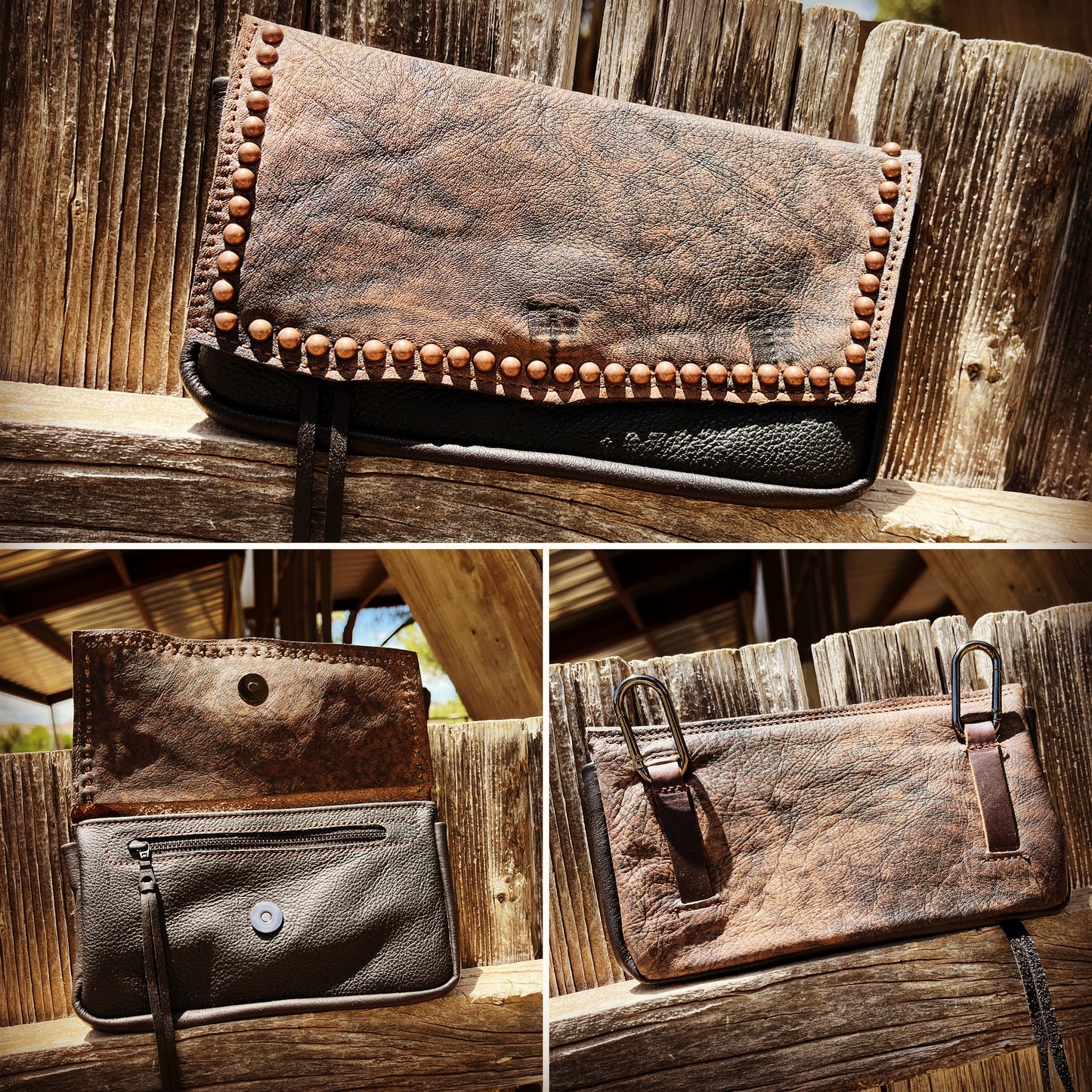 Hipster XL - Brown LR over black with antique copper spots