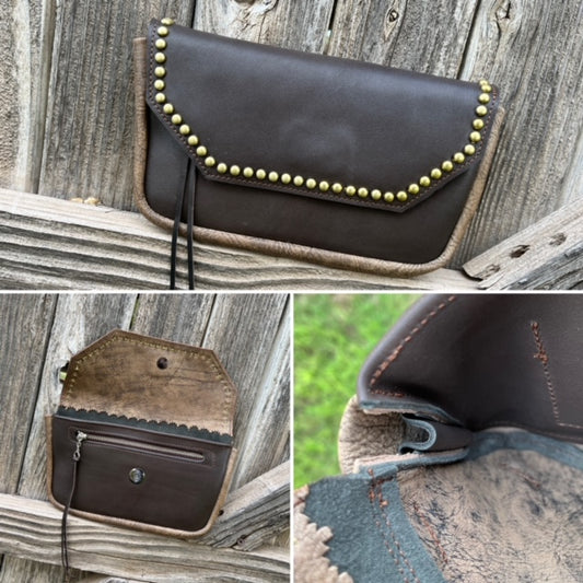 Hipster with Gusset - Charcoal and rustic with brass spots