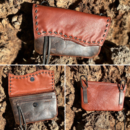 Hipster - Leather Phone Case/ whiskey over Expresso with brown buckstitch