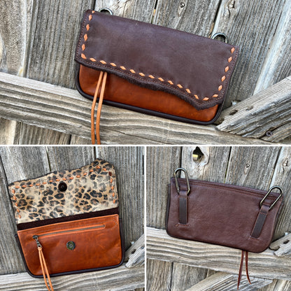 Hipster XL - Chocolare over English tan with caramel buckstitch