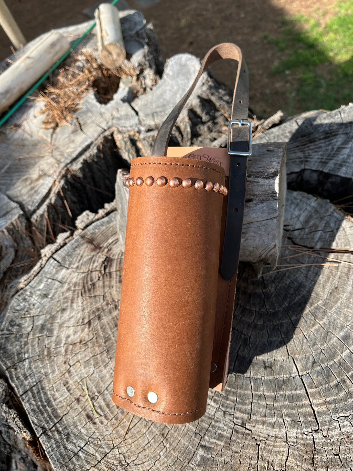 Water Hole: Premium Leather  Drink Holder with copperspots