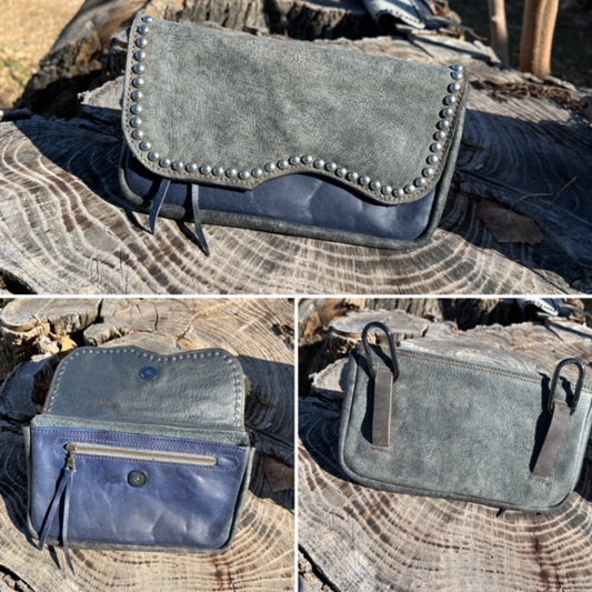 Hipster XL - Grey over Blue with silver spots
