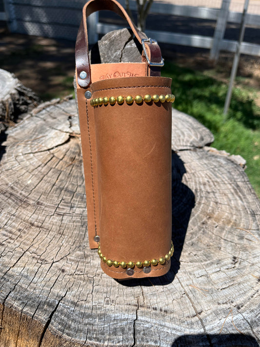 Water Hole: Premium Leather Saddle Drink Holder with brass spots