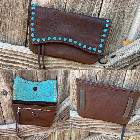 Hipster - Phone Case Dark Brown with Blue  Stones