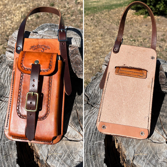 Saddle Phone Case / Stamped with buckled strap