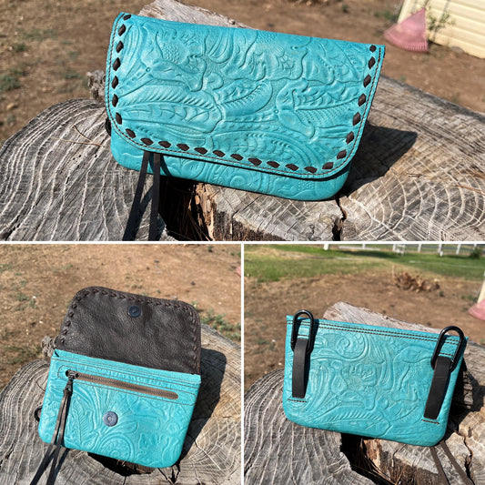 Hipster - Phone Case /Turquoise with Smoke Buckstitch