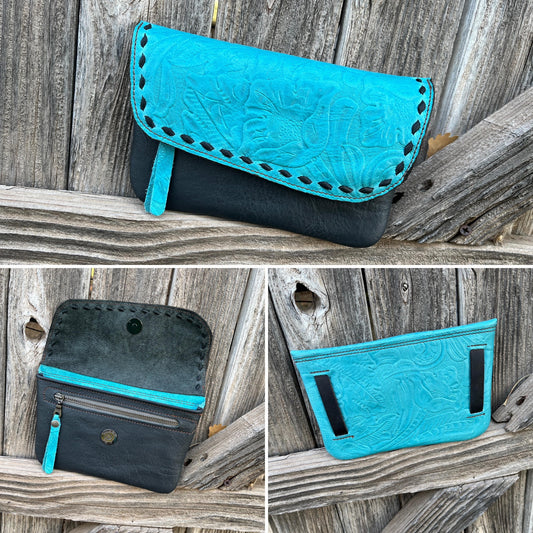 Hipster - Phone Case /Turquoise over Grey, Smoke Buckstitch